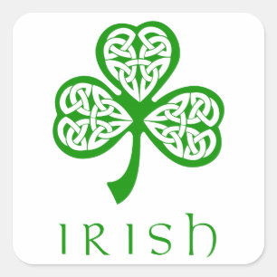 Celtic Knot Shamrock over Irish text Vierkante Sticker