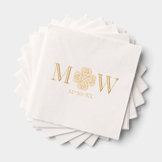 Celtic Knot Shamrock Paar 2 Init Monogram Datum Folie Servetten (Insitu (Gestapeld))