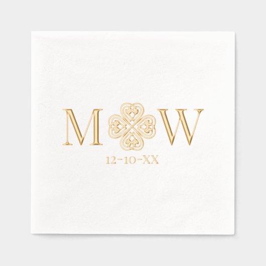 Celtic Knot Shamrock Paar 2 Init Monogram Datum Folie Servetten (Voorkant)