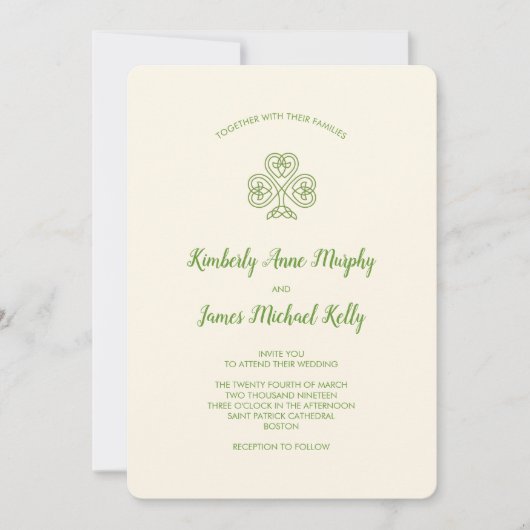 Celtic Knot Shamrock Wedding Ivory Kaart (Voorkant)