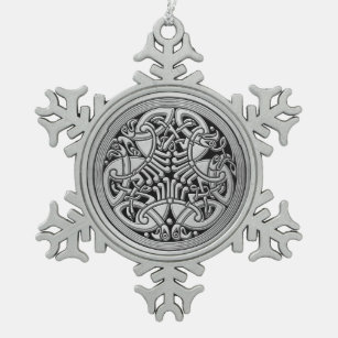 Celtic Knot Silver Birds & Black-Ornament 3 Tin Sneeuwvlok Ornament
