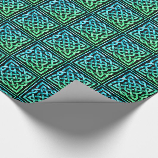Celtic Knot - Square Blue Green Design Cadeaupapier (Hoek)