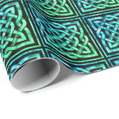 Celtic Knot - Square Blue Green Design Cadeaupapier (Rol Hoek)