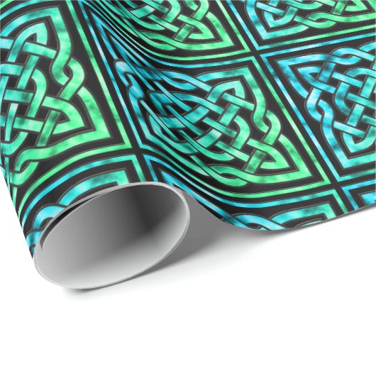Celtic Knot - Square Blue Green Design Cadeaupapier (Rol Hoek)