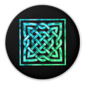 Celtic Knot - Square Blue Green Knob Keramische Knop (Voorkant)