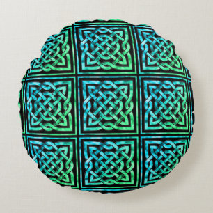 Celtic Knot - Square Blue Green Rond Kussen