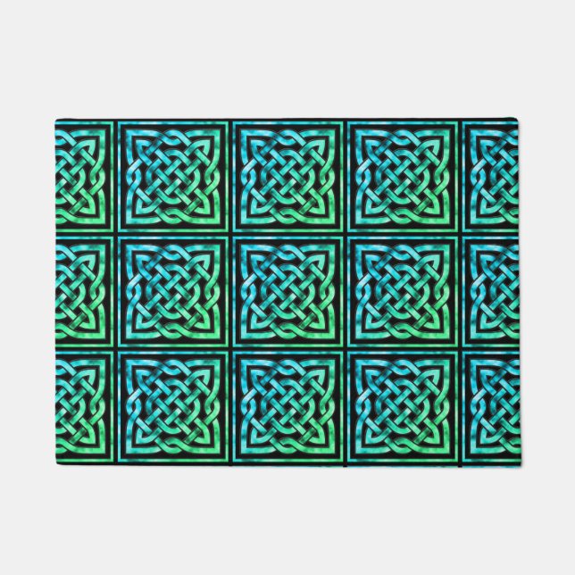 Celtic Knot - Square Blue Green Tegel Deurmat (Voorkant)