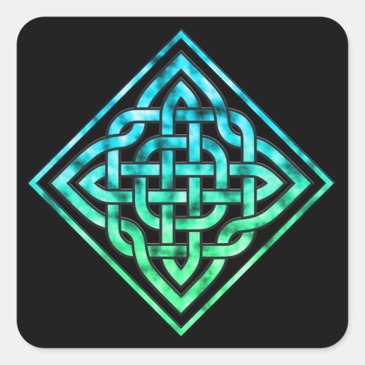 Celtic Knot Square Stickers - Diamond Blue Green (Voorkant)