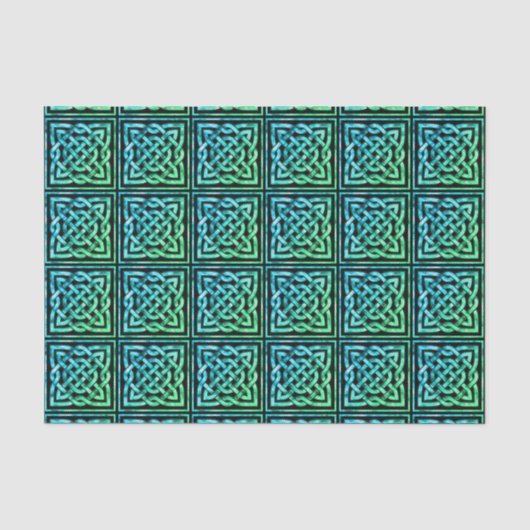 Celtic Knot - Square Tegel Blue Green Tissue Paper Tissuepapier (Voorkant)