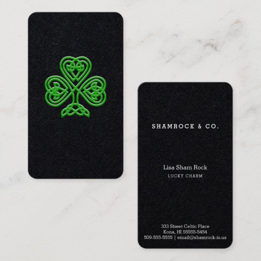 Celtic Knot Style Green Shamrock St. Patrick's Day Visitekaartje (Voorkant / Achterkant)