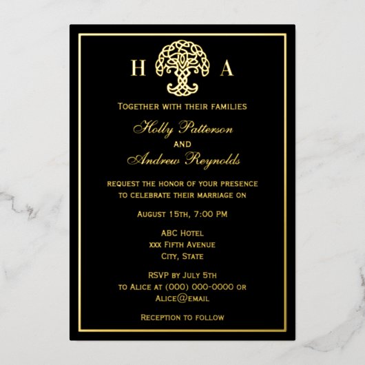 Celtic Knot Tree of Life Wedding Foil Invitation Folie Feestdagenkaart (Voorkant)