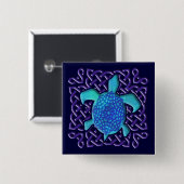Celtic Knot Turtle (Blue)-Buttonnen Vierkante Button 5,1 Cm (Voorkant /achterkant)