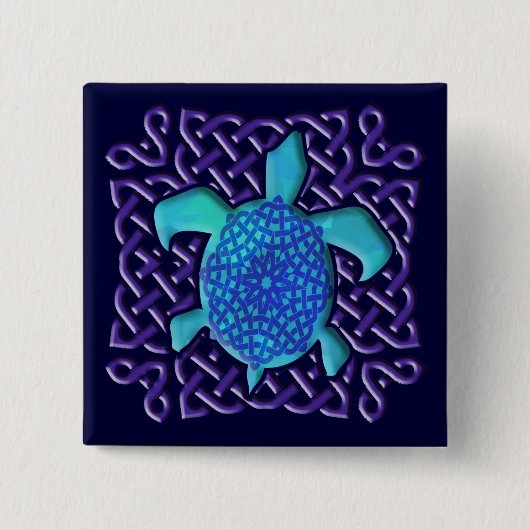 Celtic Knot Turtle (Blue)-Buttonnen Vierkante Button 5,1 Cm (Voorkant)
