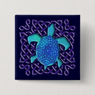 Celtic Knot Turtle (Blue)-Buttonnen Vierkante Button 5,1 Cm