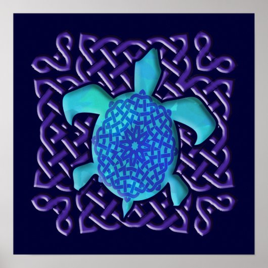 Celtic Knot Turtle (Blue) Poster (Voorkant)