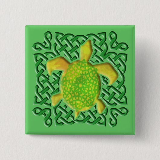 Celtic Knot Turtle (Green)-Buttonnen Vierkante Button 5,1 Cm (Voorkant)