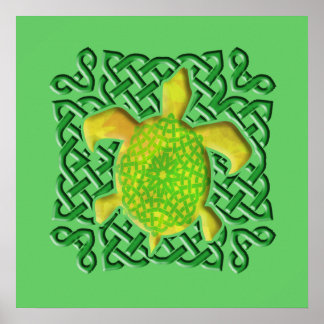 Celtic Knot Turtle (Green)-Posters Poster