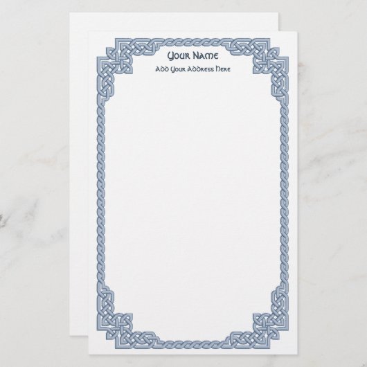 Celtic Knots Border Blue Briefpapier (Voorkant / Achterkant)