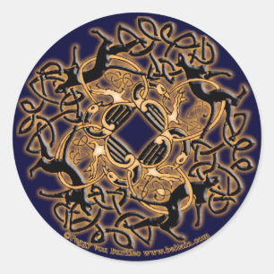 Celtic Knotwork Cat Stickers, Blue Ronde Sticker