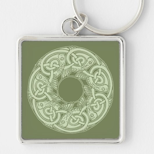 Celtic Knotwork Fish Design in Green Sleutelhanger (Voorkant)