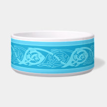 Celtic Knotwork Fish in Blue Ceramic Pet Bowl.