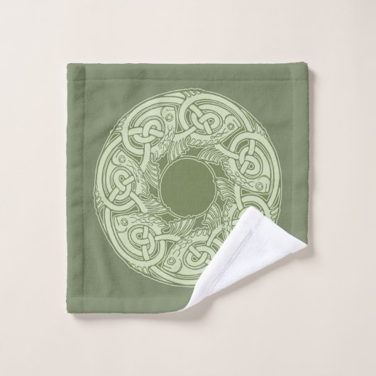 Celtic Knotwork Fish in Green Bad Handdoek (Wasdoekje)