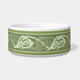 Celtic Knotwork Fish in Green Ceramic Pet Bowl. Voerbakje