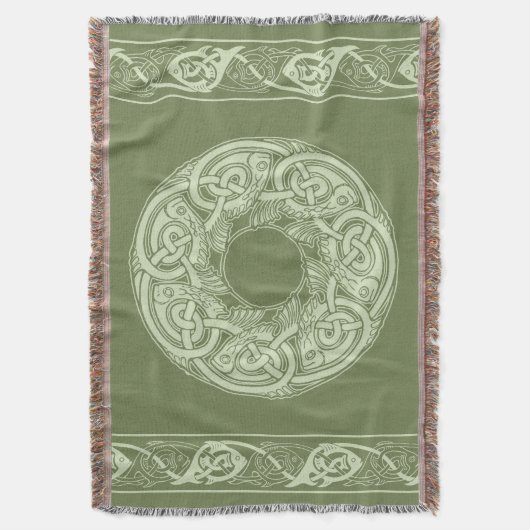 Celtic Knotwork Fish in Green Deken (Voorkant Verticaal)