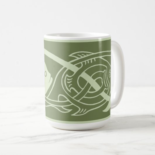 Celtic Knotwork Fish in Green Koffiemok (Voorkant rechts)