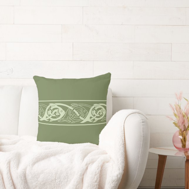 Celtic Knotwork Fish in Green Kussen (Bank)
