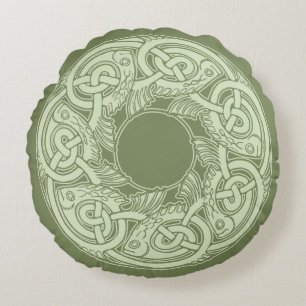 Celtic Knotwork Fish in Green Rond Kussen