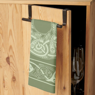 Celtic Knotwork Fish in Green Theedoek