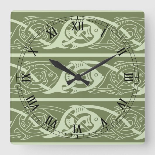 Celtic Knotwork Fish in Green Vierkante Klok (Voorkant)