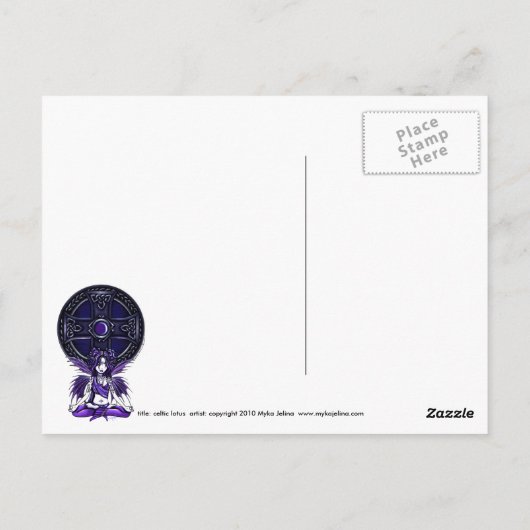 "Celtic Lotus" Paarse Yoga Fairy Briefkaart (Achterkant)