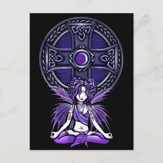"Celtic Lotus" Paarse Yoga Fairy Briefkaart (Voorkant)