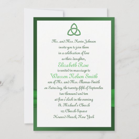 Celtic Love Knot in Emerald Green Invitation Kaart (Achterkant)