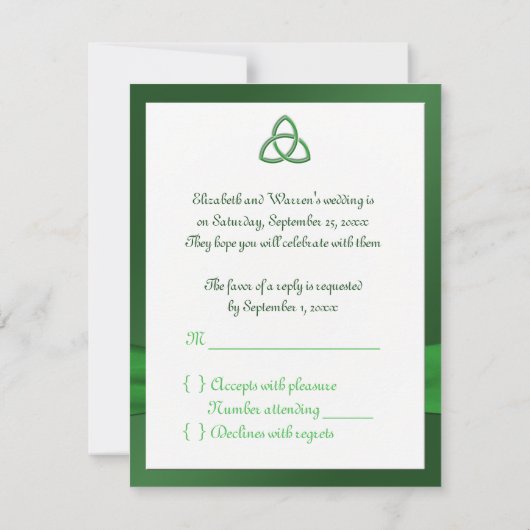 Celtic Love Knot in Emerald Green RSVP Card Kaartje (Achterkant)