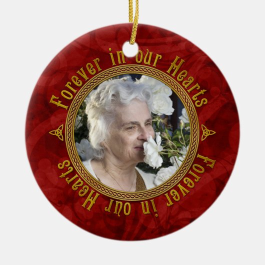 Celtic Love Knot Red Memorial Foto van Kerstmis Keramisch Ornament (Voorkant)