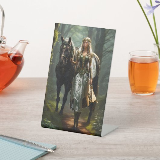 Celtic Maiden en Paard Reclamebord Met Voetstuk (Insitu)