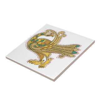 Celtic Medieval Golden Peacock Ceramic Tile Tegeltje
