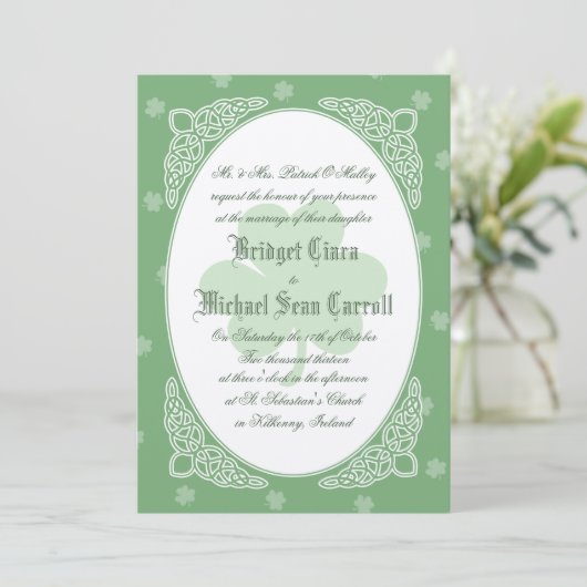 Celtic Mist Wedding Invitation - Green Kaart (Staand voorkant)