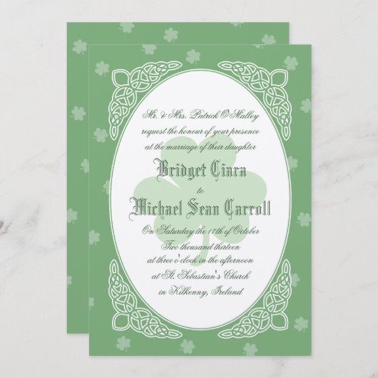 Celtic Mist Wedding Invitation - Green Kaart (Voorkant / Achterkant)