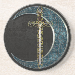 Celtic Moon en Sword Zandsteen Onderzetter