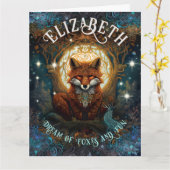 Celtic Moonlit Fox gepersonaliseerde betoverende v Kaart (Gele Bloem)