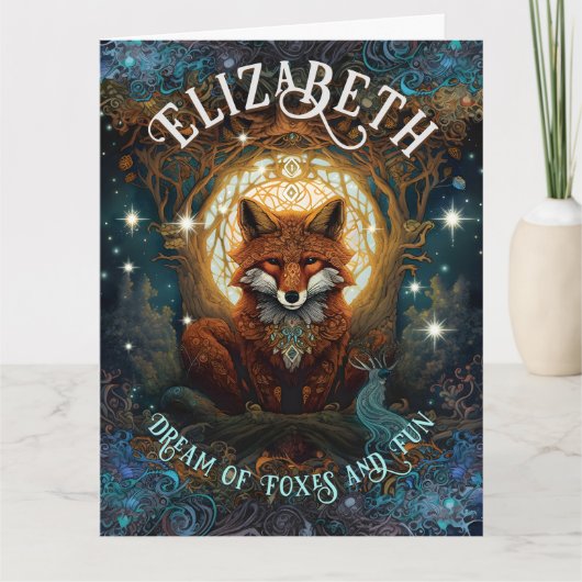 Celtic Moonlit Fox gepersonaliseerde betoverende v Kaart (Voorkant)
