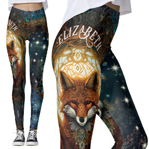 Celtic Moonlit Fox gepersonaliseerde betoverende v Leggings