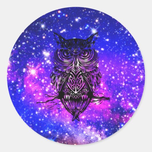 Celtic owl universum ronde sticker (Voorkant)