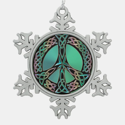 Celtic Peace - Keltische Knot Peace Sign Tin Sneeuwvlok Ornament (Voorkant)
