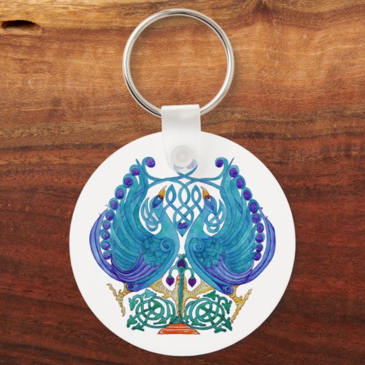 Celtic Peacocks Classic Button Sleutelhanger (Voorkant)