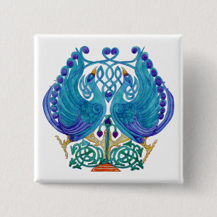 Celtic Peacocks Square Button Badge